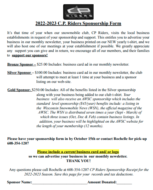 CPRiders - Sponsorship Form 2021
